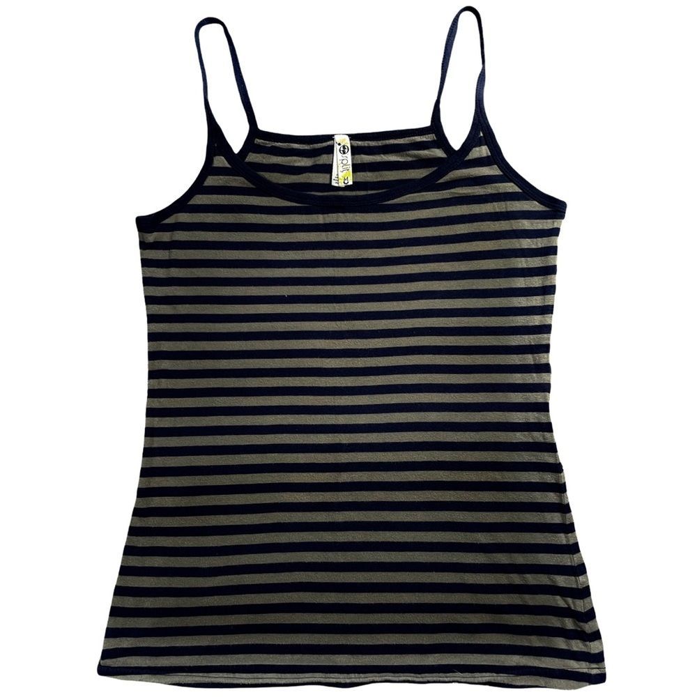 Split size medium spaghetti strap navy blue & olive green stripes, logo on back